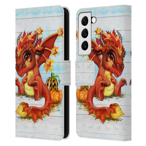 Sheena Pike Dragons Autumn Lil Dragonz Leather Book Wallet Case Cover For Samsung Galaxy S22 5G