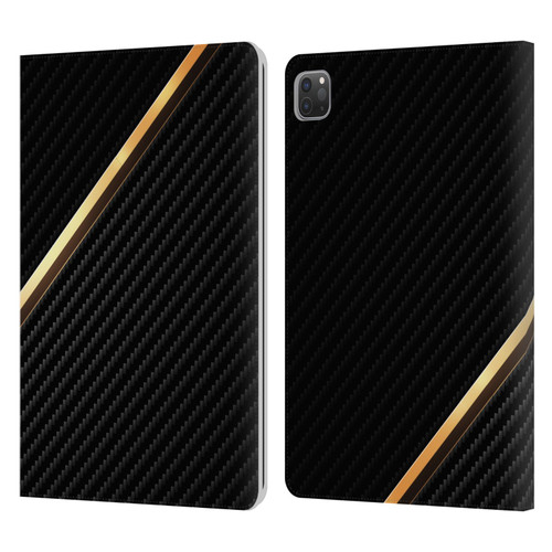 Alyn Spiller Carbon Fiber Gold Leather Book Wallet Case Cover For Apple iPad Pro 11 2020 / 2021 / 2022