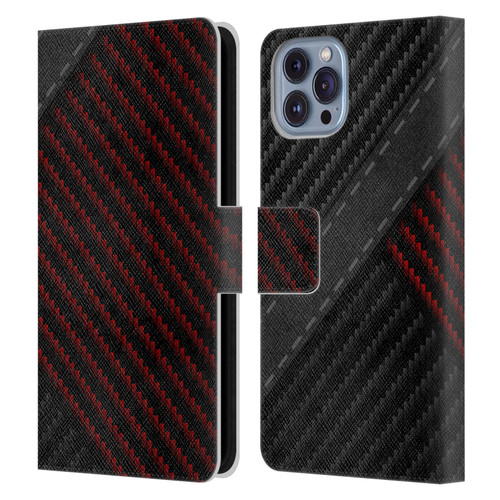 Alyn Spiller Carbon Fiber Stitch Leather Book Wallet Case Cover For Apple iPhone 14