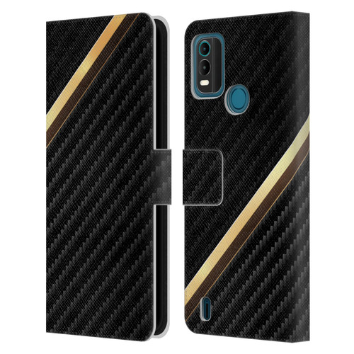 Alyn Spiller Carbon Fiber Gold Leather Book Wallet Case Cover For Nokia G11 Plus