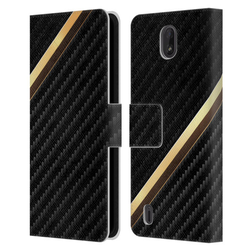 Alyn Spiller Carbon Fiber Gold Leather Book Wallet Case Cover For Nokia C01 Plus/C1 2nd Edition