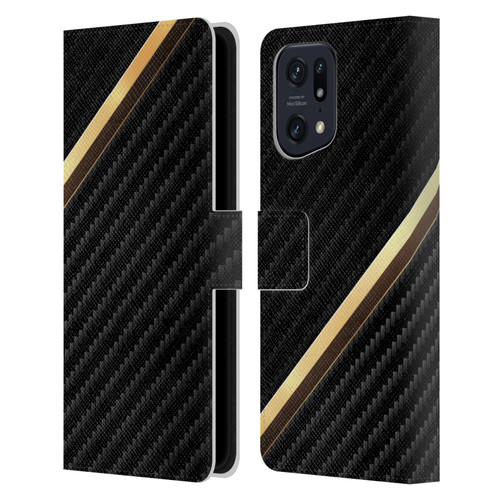 Alyn Spiller Carbon Fiber Gold Leather Book Wallet Case Cover For OPPO Find X5