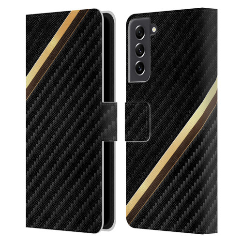 Alyn Spiller Carbon Fiber Gold Leather Book Wallet Case Cover For Samsung Galaxy S21 FE 5G