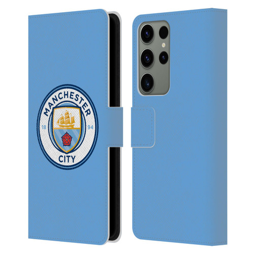 Manchester City Man City FC Badge Blue Full Colour Leather Book Wallet Case Cover For Samsung Galaxy S23 Ultra 5G