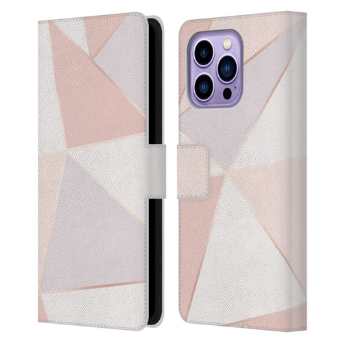 Alyn Spiller Rose Gold Geometry Leather Book Wallet Case Cover For Apple iPhone 14 Pro Max