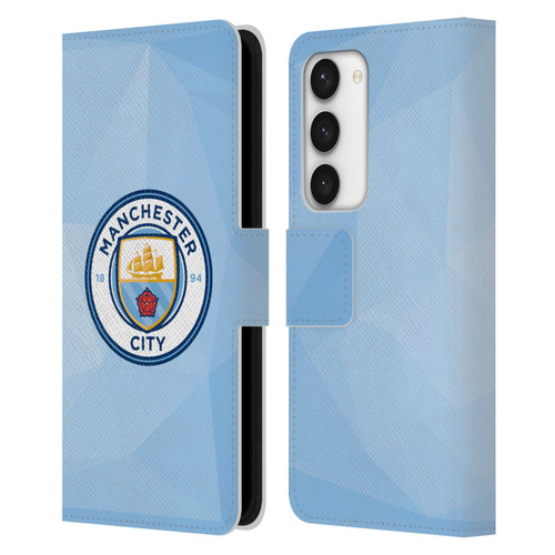 Manchester City Man City FC Badge Geometric Blue Full Colour Leather Book Wallet Case Cover For Samsung Galaxy S23 5G