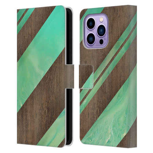 Alyn Spiller Wood & Resin Diagonal Stripes Leather Book Wallet Case Cover For Apple iPhone 14 Pro Max