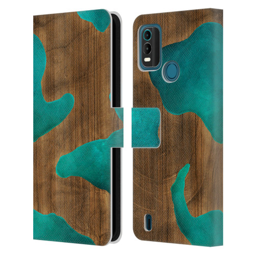 Alyn Spiller Wood & Resin Aqua Leather Book Wallet Case Cover For Nokia G11 Plus