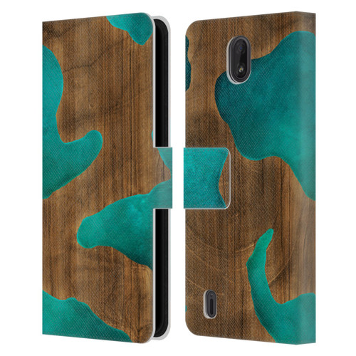 Alyn Spiller Wood & Resin Aqua Leather Book Wallet Case Cover For Nokia C01 Plus/C1 2nd Edition