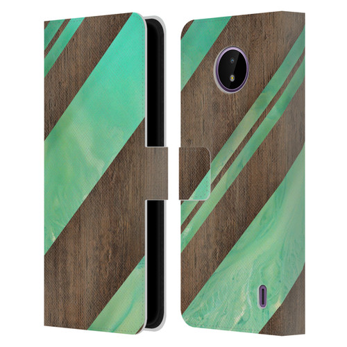 Alyn Spiller Wood & Resin Diagonal Stripes Leather Book Wallet Case Cover For Nokia C10 / C20