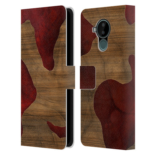 Alyn Spiller Wood & Resin Fire Leather Book Wallet Case Cover For Nokia C30