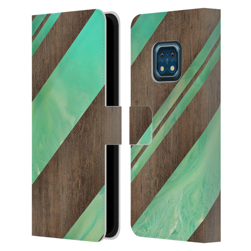 Alyn Spiller Wood & Resin Diagonal Stripes Leather Book Wallet Case Cover For Nokia XR20