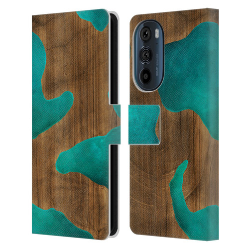 Alyn Spiller Wood & Resin Aqua Leather Book Wallet Case Cover For Motorola Edge 30