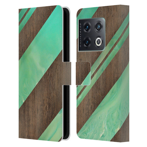 Alyn Spiller Wood & Resin Diagonal Stripes Leather Book Wallet Case Cover For OnePlus 10 Pro