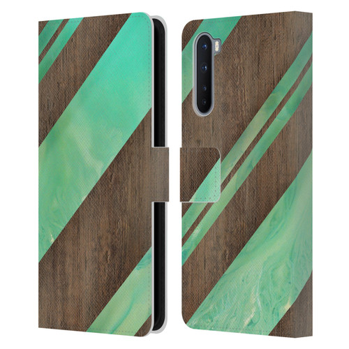 Alyn Spiller Wood & Resin Diagonal Stripes Leather Book Wallet Case Cover For OnePlus Nord 5G