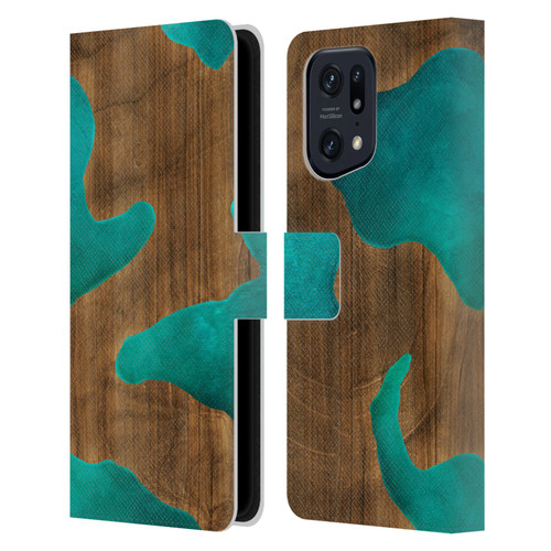 Alyn Spiller Wood & Resin Aqua Leather Book Wallet Case Cover For OPPO Find X5 Pro