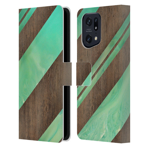 Alyn Spiller Wood & Resin Diagonal Stripes Leather Book Wallet Case Cover For OPPO Find X5 Pro