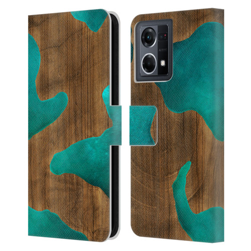 Alyn Spiller Wood & Resin Aqua Leather Book Wallet Case Cover For OPPO Reno8 4G