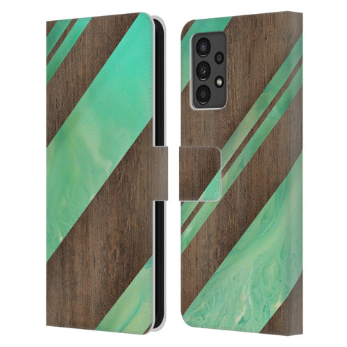 Alyn Spiller Wood & Resin Diagonal Stripes Leather Book Wallet Case Cover For Samsung Galaxy A13 (2022)