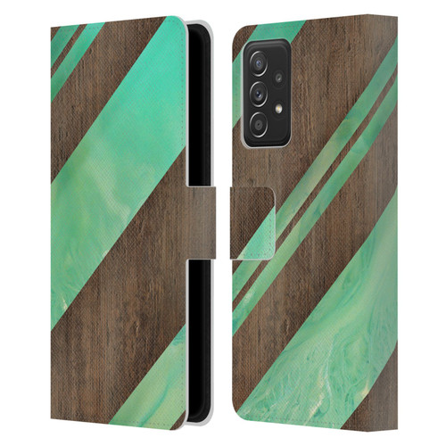 Alyn Spiller Wood & Resin Diagonal Stripes Leather Book Wallet Case Cover For Samsung Galaxy A52 / A52s / 5G (2021)