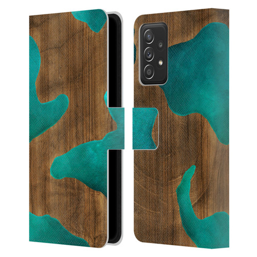 Alyn Spiller Wood & Resin Aqua Leather Book Wallet Case Cover For Samsung Galaxy A53 5G (2022)