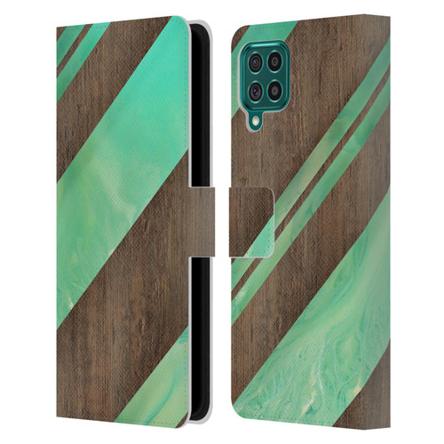 Alyn Spiller Wood & Resin Diagonal Stripes Leather Book Wallet Case Cover For Samsung Galaxy F62 (2021)