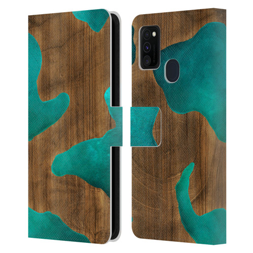 Alyn Spiller Wood & Resin Aqua Leather Book Wallet Case Cover For Samsung Galaxy M30s (2019)/M21 (2020)