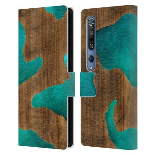 Alyn Spiller Wood & Resin Aqua Leather Book Wallet Case Cover For Xiaomi Mi 10 5G / Mi 10 Pro 5G