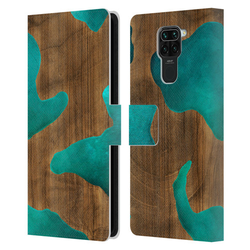 Alyn Spiller Wood & Resin Aqua Leather Book Wallet Case Cover For Xiaomi Redmi Note 9 / Redmi 10X 4G