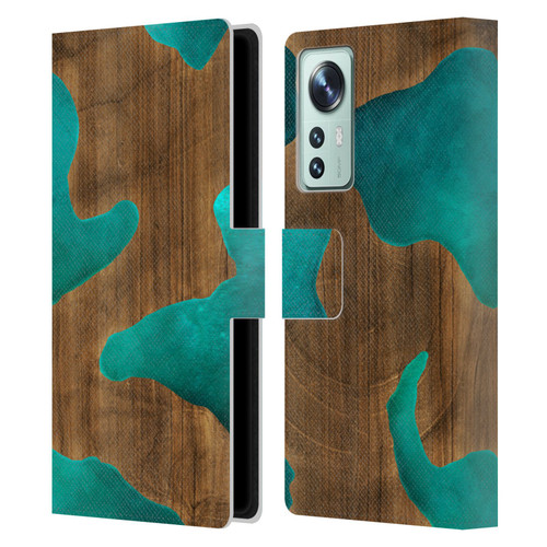 Alyn Spiller Wood & Resin Aqua Leather Book Wallet Case Cover For Xiaomi 12