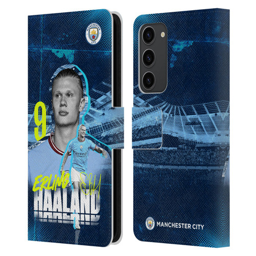 Manchester City Man City FC 2022/23 First Team Erling Haaland Leather Book Wallet Case Cover For Samsung Galaxy S23+ 5G
