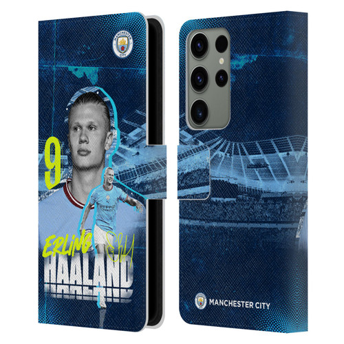 Manchester City Man City FC 2022/23 First Team Erling Haaland Leather Book Wallet Case Cover For Samsung Galaxy S23 Ultra 5G