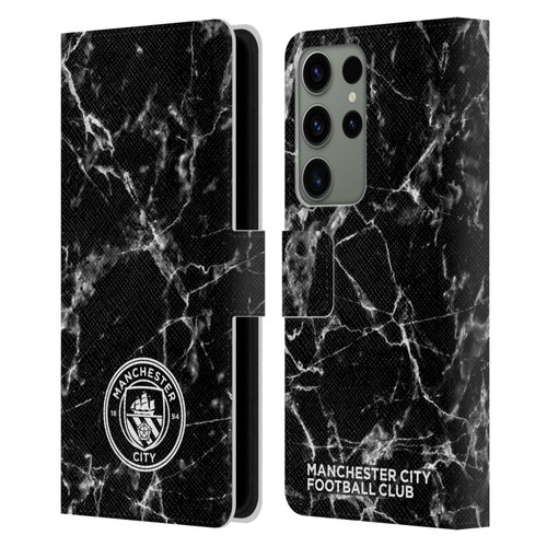 Manchester City Man City FC Marble Badge Black White Mono Leather Book Wallet Case Cover For Samsung Galaxy S23 Ultra 5G