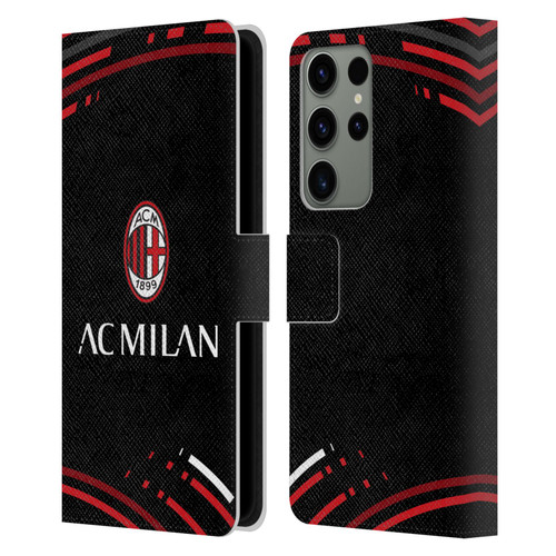 AC Milan Crest Patterns Curved Leather Book Wallet Case Cover For Samsung Galaxy S23 Ultra 5G