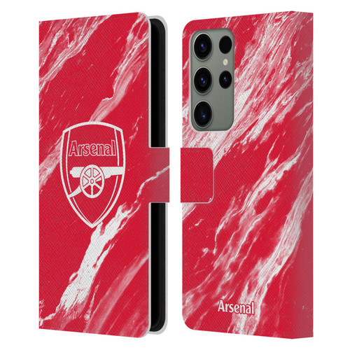 Arsenal FC Crest Patterns Red Marble Leather Book Wallet Case Cover For Samsung Galaxy S23 Ultra 5G