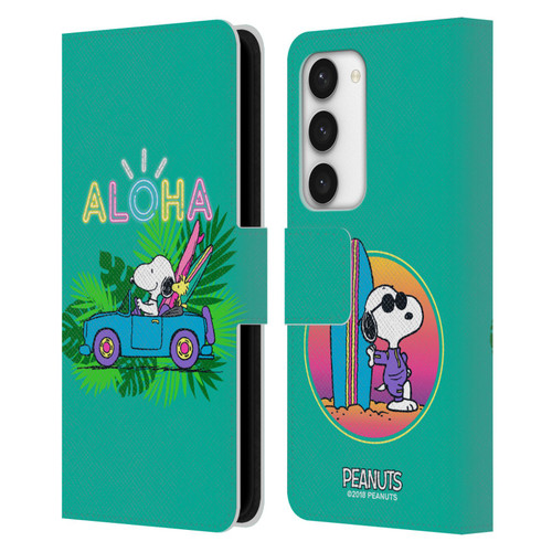 Peanuts Snoopy Aloha Disco Tropical Surf Leather Book Wallet Case Cover For Samsung Galaxy S23 5G