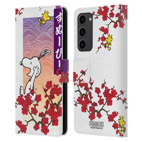 Peanuts Oriental Snoopy Cherry Blossoms 2 Leather Book Wallet Case Cover For Samsung Galaxy S23+ 5G