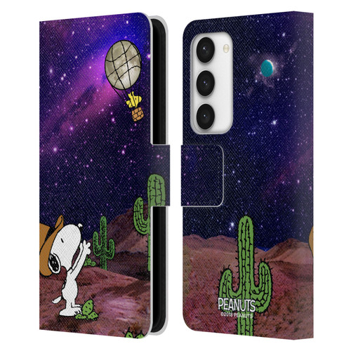 Peanuts Snoopy Space Cowboy Nebula Balloon Woodstock Leather Book Wallet Case Cover For Samsung Galaxy S23 5G
