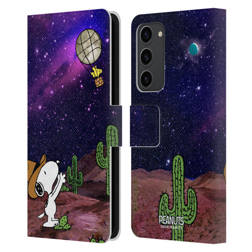 Peanuts Snoopy Space Cowboy Nebula Balloon Woodstock Leather Book Wallet Case Cover For Samsung Galaxy S23+ 5G