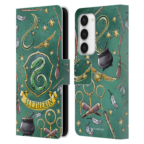Harry Potter Deathly Hallows XIII Slytherin Pattern Leather Book Wallet Case Cover For Samsung Galaxy S23 5G