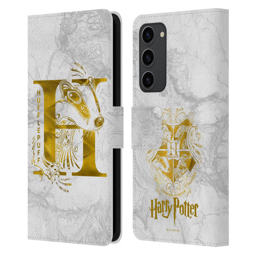 Harry Potter Deathly Hallows IX Hufflepuff Aguamenti Leather Book Wallet Case Cover For Samsung Galaxy S23+ 5G