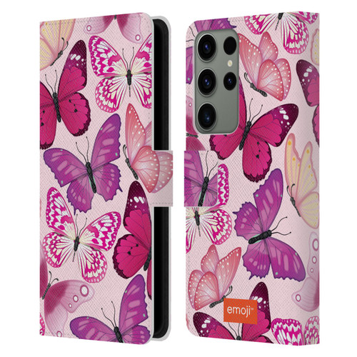 emoji® Butterflies Pink And Purple Leather Book Wallet Case Cover For Samsung Galaxy S23 Ultra 5G