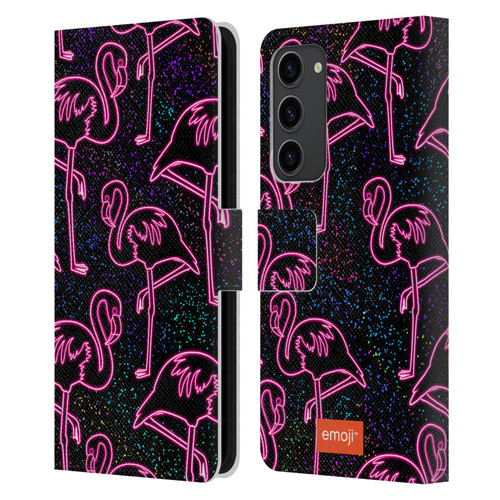 emoji® Neon Flamingo Leather Book Wallet Case Cover For Samsung Galaxy S23+ 5G