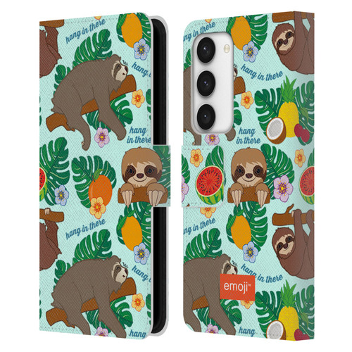 emoji® Sloth Tropical Leather Book Wallet Case Cover For Samsung Galaxy S23 5G