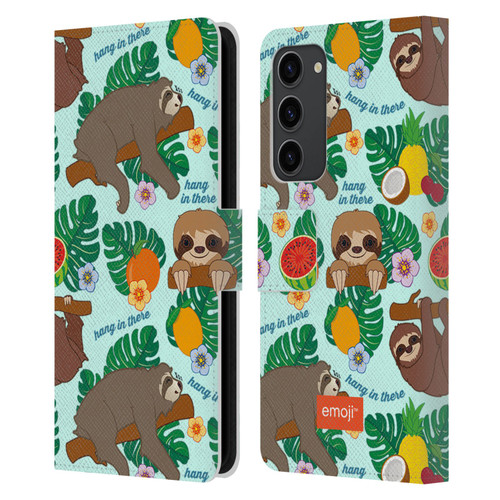 emoji® Sloth Tropical Leather Book Wallet Case Cover For Samsung Galaxy S23+ 5G