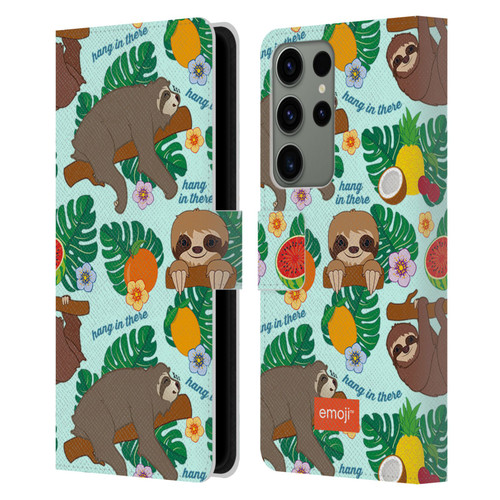 emoji® Sloth Tropical Leather Book Wallet Case Cover For Samsung Galaxy S23 Ultra 5G