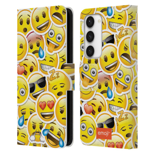 emoji® Smileys Stickers Leather Book Wallet Case Cover For Samsung Galaxy S23 5G