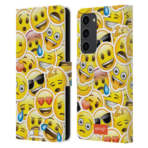 emoji® Smileys Stickers Leather Book Wallet Case Cover For Samsung Galaxy S23+ 5G