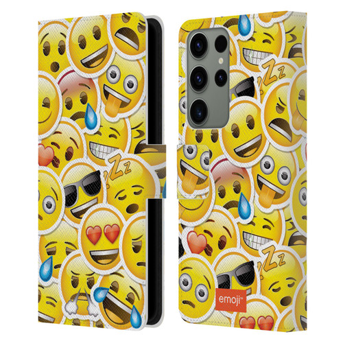 emoji® Smileys Stickers Leather Book Wallet Case Cover For Samsung Galaxy S23 Ultra 5G