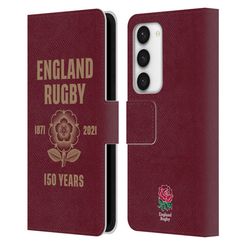 England Rugby Union 150th Anniversary Red Leather Book Wallet Case Cover For Samsung Galaxy S23 5G